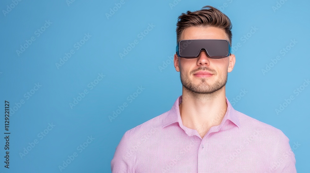 Man Wearing VR Headset Virtual Reality Glasses Technology Man Wearing VR Headset Virtual Reality Glasses Technology