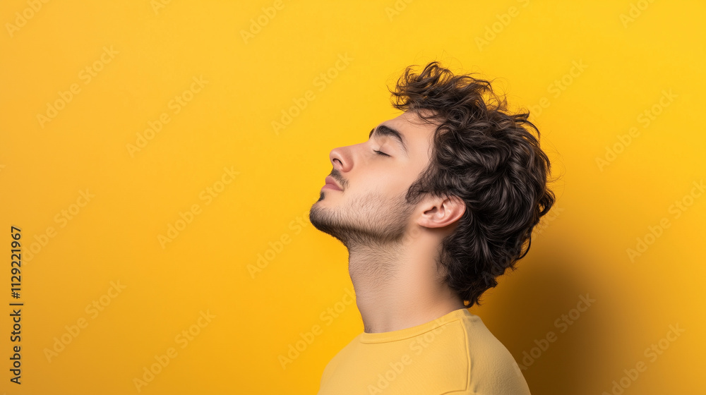 Portrait of a man with closed eyes on yellow background Portrait of a man with closed eyes on yellow background