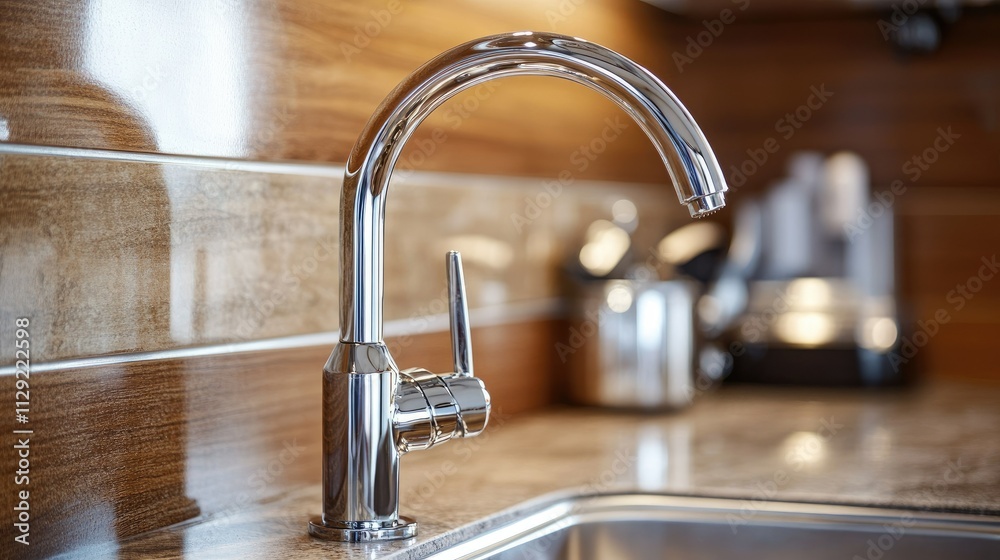 Stylish Faucet and Sink in Modern Kitchen Setting Stylish Faucet and Sink in Modern Kitchen Setting