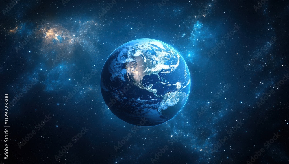 Stunning View of Earth Against a Cosmic Background Featuring Stars and Nebulae in a Vast Universe Setting, Showcasing the Beauty of Planetary Existence Stunning View of Earth Against a Cosmic Background Featuring Stars and Nebulae in a Vast Universe Setting, Showcasing the Beauty of Planetary Existence