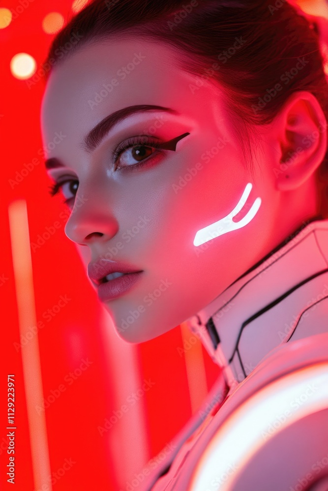 Woman in futuristic suit with neon lights Woman in futuristic suit with neon lights