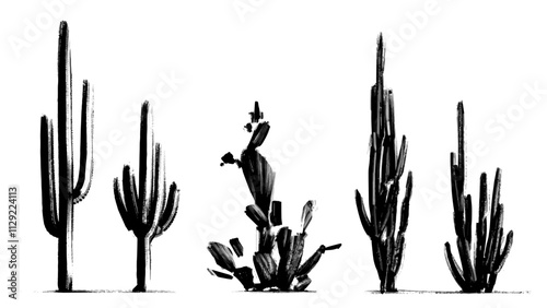 Black and white cacti. Vector