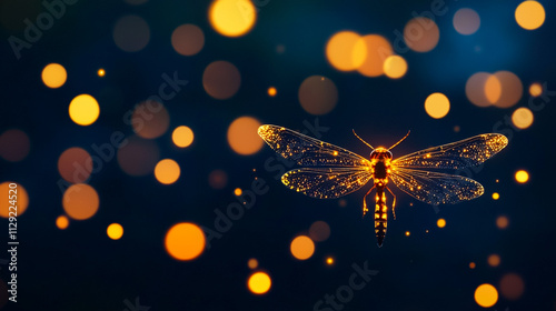 Naklejka Glowing firefly against a dark background with sparkling lights.