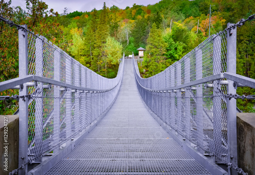 View of an empty suspension bridge in Campbellford, Ontario photo