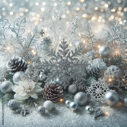 Airy Festive Background of Snowflakes and Garlands