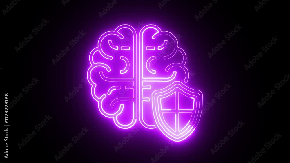 glowing neon brain icon isolated on black background. HD video motion graphic animation glowing neon brain icon isolated on black background. HD video motion graphic animation