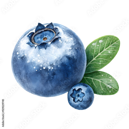Hand drawn watercolor painting blueberry