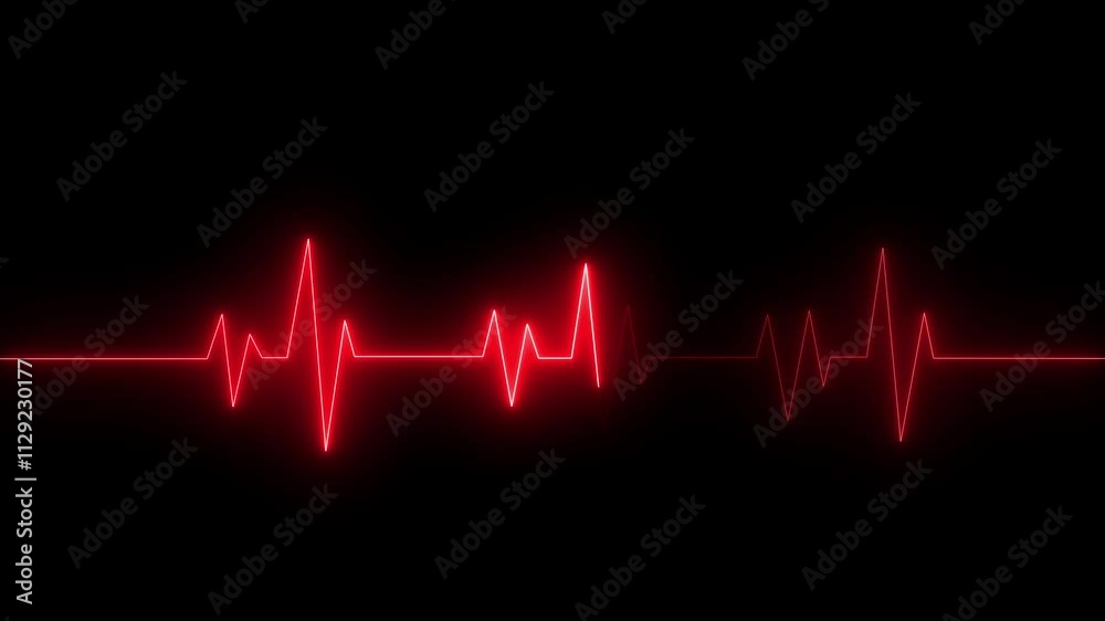 Abstract neon heartbeat signal icon animation background. Red color ECG cardiogram oscilloscope monitor heartbeat line. Abstract neon heartbeat signal icon animation background. Red color ECG cardiogram oscilloscope monitor heartbeat line.
