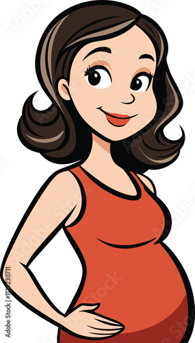 Radiant Pregnancy: A joyful cartoon illustration of a pregnant woman