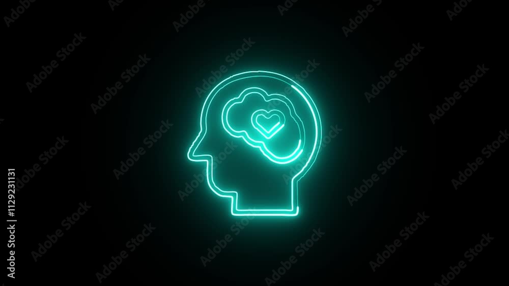 glowing neon mental health icon isolated on black background. HD video motion graphic animation glowing neon mental health icon isolated on black background. HD video motion graphic animation