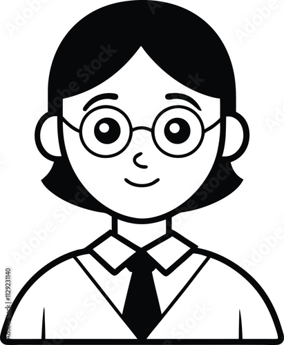 Smiling Student: A friendly and approachable cartoon illustration of a female student wearing glasses and a tie