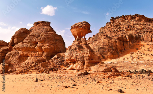 Hedgehog rock formation in Tadrart Rouge, Tassili N'Ajjer National Park. Sahara desert, orange sand and rocks. Sahara, Algeria, Africa.