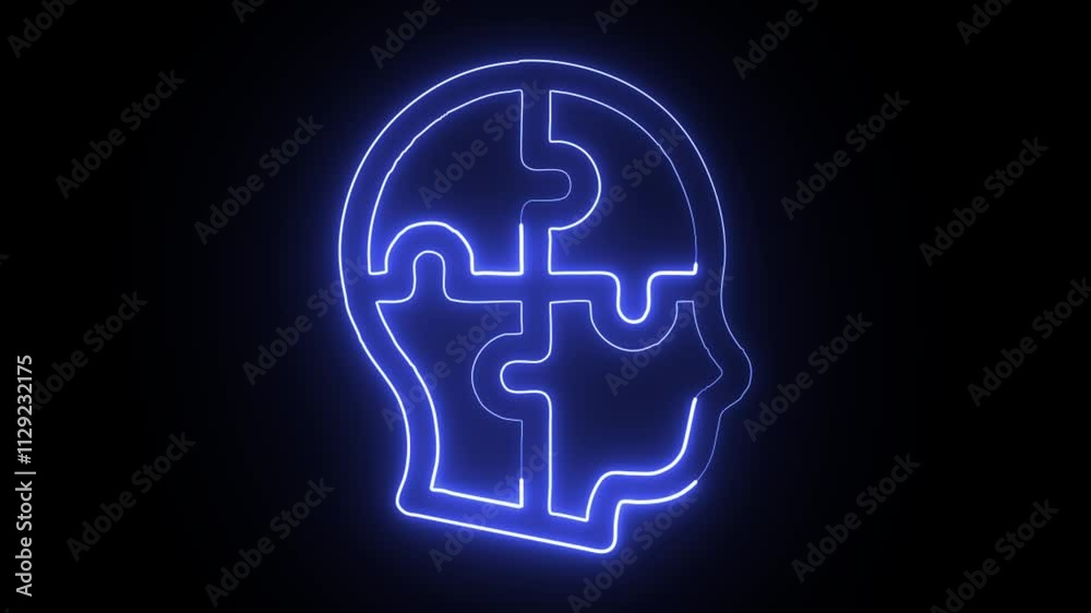 glowing neon puzzle icon isolated on black background. HD video motion graphic animation glowing neon puzzle icon isolated on black background. HD video motion graphic animation
