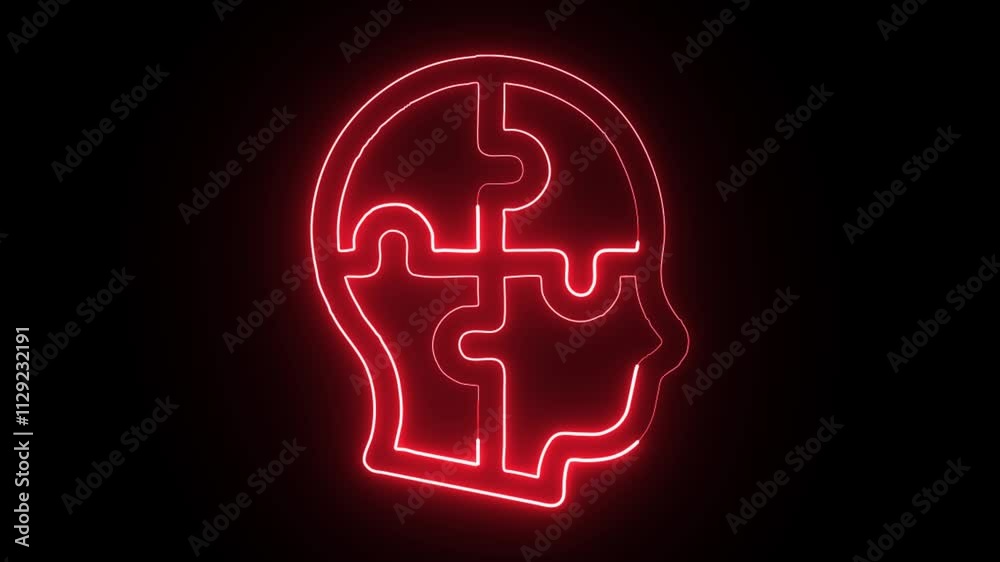 glowing neon puzzle icon isolated on black background. HD video motion graphic animation glowing neon puzzle icon isolated on black background. HD video motion graphic animation