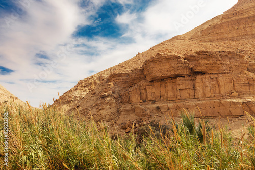 Wadi Arugot National Park is a desolate rocky landscape photo