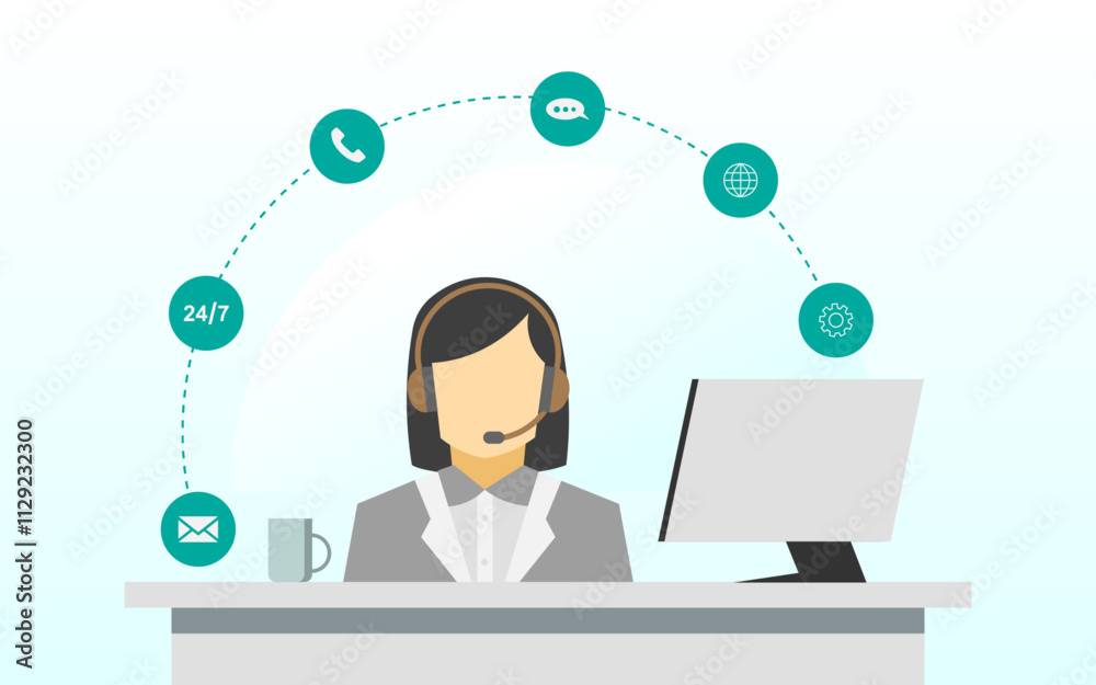 Customer support background vector image, 24/7 customer support concept, Customer Service Background Image, call center background Customer support background vector image, 24/7 customer support concept, Customer Service Background Image, call center background