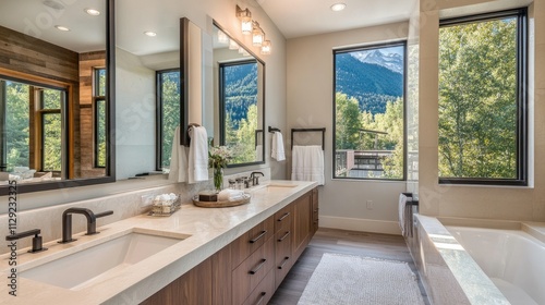 Bright Spacious Bathroom with Double Sink Vanity