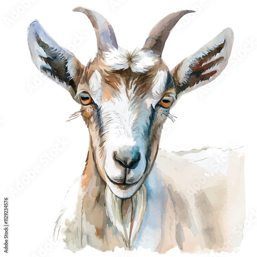 A watercolor vector of a goat, isolated on a white background. Goat vector.