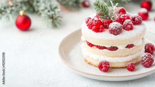 Noodle Ring Day Dessert on Elegant Porcelain Plate with Fresh Berries for Christmas and Easter Celebrations