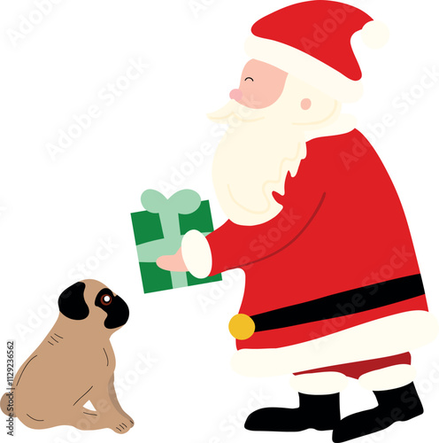 Santa Claus Giving Gift to Dog