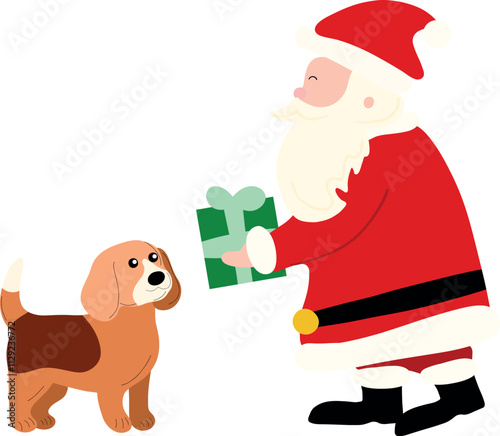 Santa Claus Giving Gift to Dog