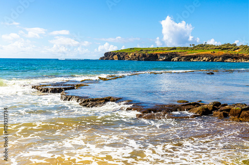 Exposed Reef on Mahaulepu Beach, Mahaulepu Heritage Trail, Poipu, Kauai, Hawaii, USA photo