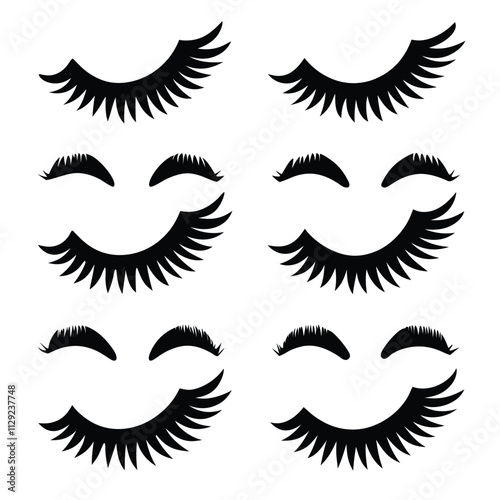 Black silhouette Eyelashes icon set with white background 