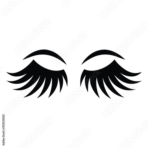 Black silhouette Eyelashes icon set with white background 