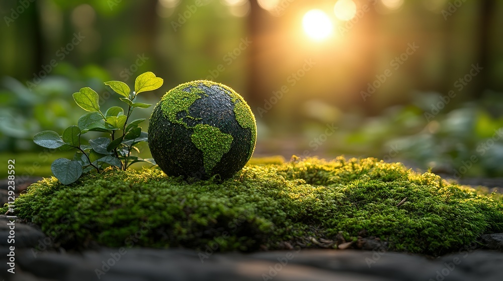 Mossy Globe Nestled In Lush Forest Setting Mossy Globe Nestled In Lush Forest Setting