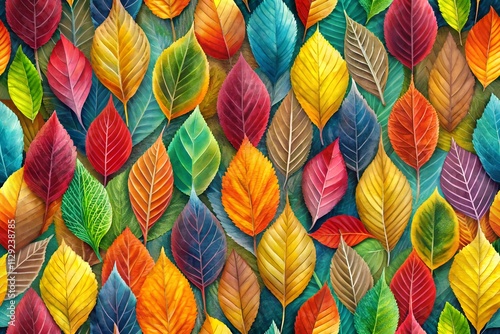 Wallpaper Mural Colorful leaves arranged in a seamless pattern for artistic decoration Torontodigital.ca