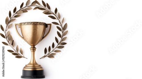 Golden Trophy with Laurel Wreath: A symbol of victory and achievement.  A classic gold trophy sits within a circular laurel wreath, creating an image of prestige and success. photo