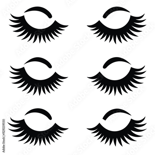 Black silhouette Eyelashes icon set with white background 