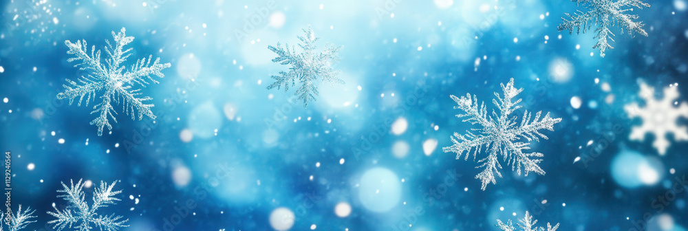 Falling Snowflakes on a Blue Winter Background Falling Snowflakes on a Blue Winter Background