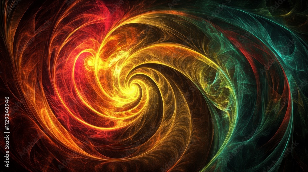 Colorful Abstract Spiral Design with Vivid Swirls and Light Effects