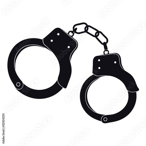 a minimalist vector silhouette illustration of black handcuffs on a white background