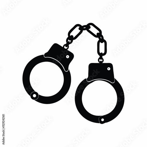 a minimalist vector silhouette illustration of black handcuffs on a white background