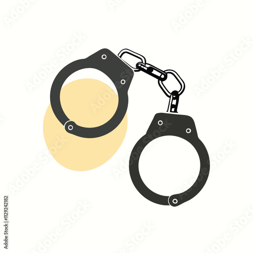 a minimalist vector silhouette illustration of black handcuffs on a white background