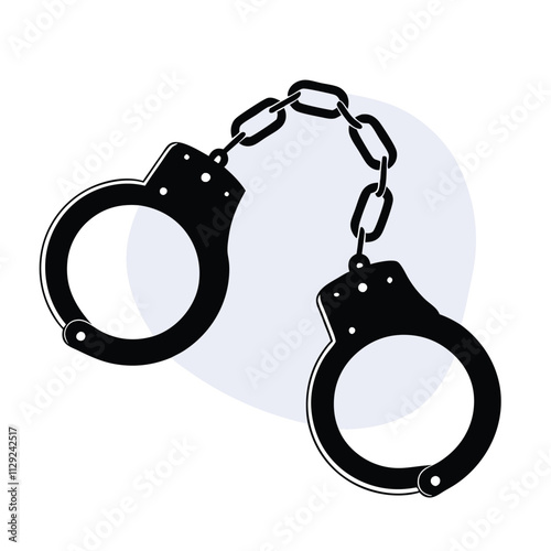 a minimalist vector silhouette illustration of black handcuffs on a white background