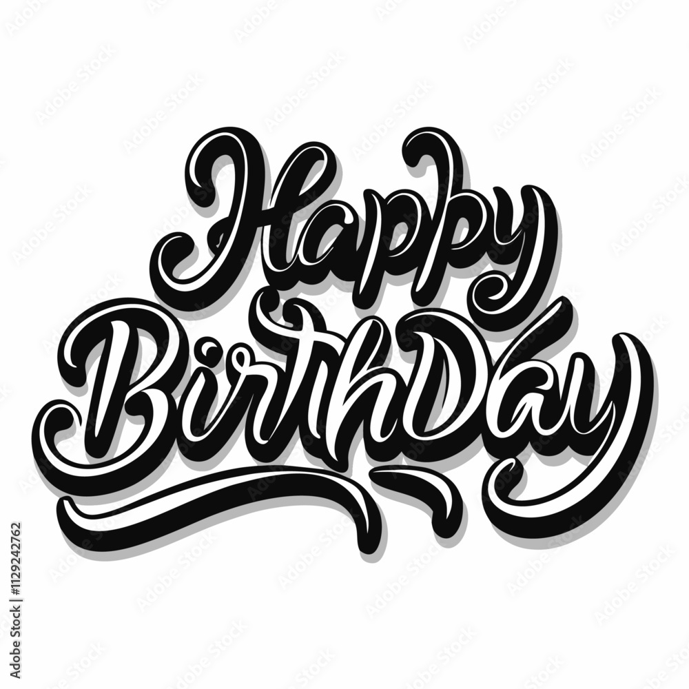 Obraz premium Hand drawn lettering. Happy birthday with shadow and highlights Vector Ink illustration (10)