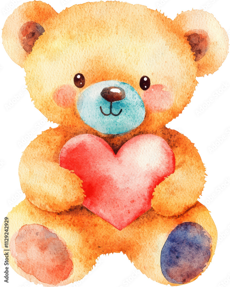 Cute Watercolor Teddy Bear Holding Heart Valentine s Day Love Romantic Childrens Illustration Cute Watercolor Teddy Bear Holding Heart Valentine s Day Love Romantic Childrens Illustration