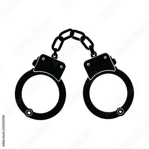 a minimalist vector silhouette illustration of black handcuffs on a white background