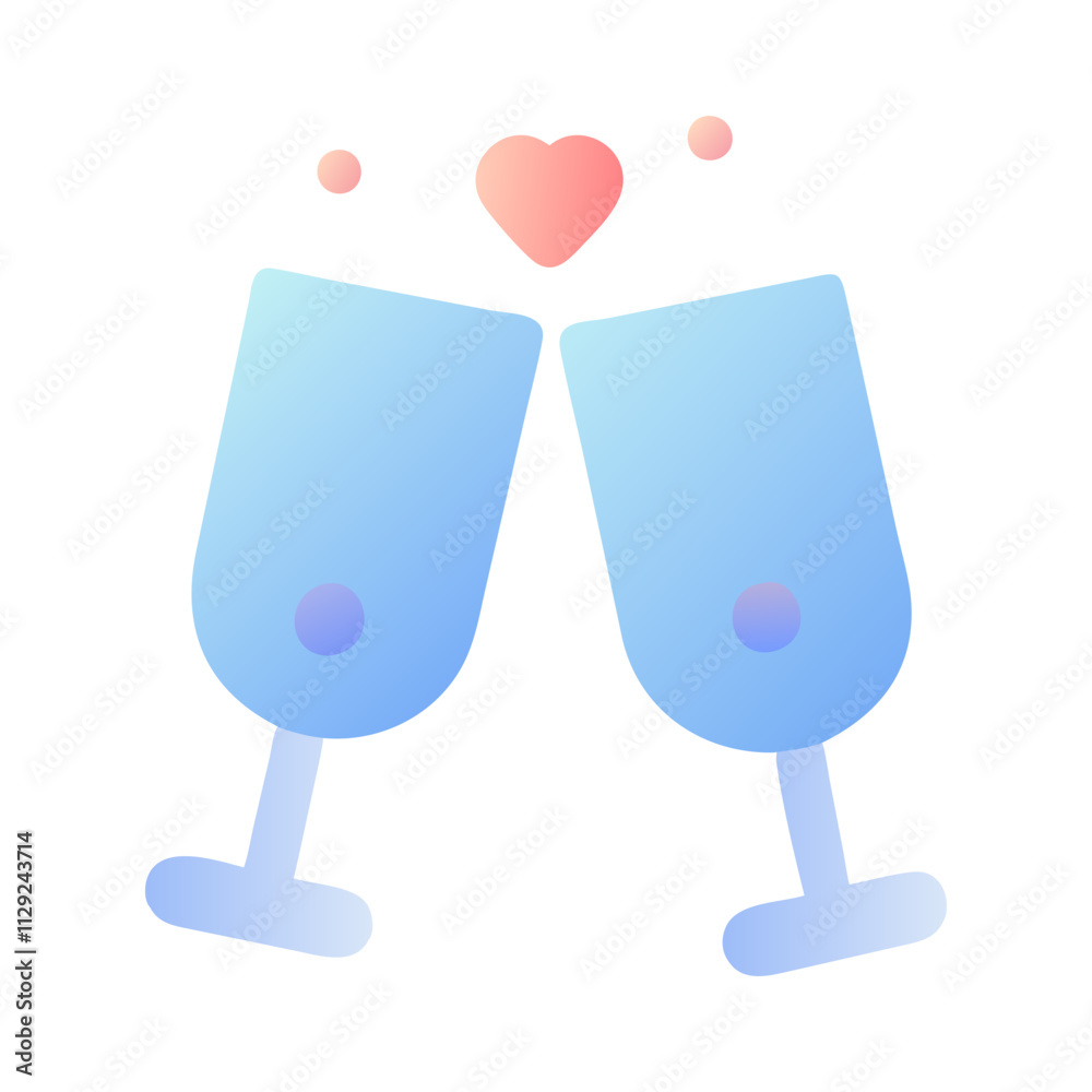 Fototapeta premium Romantic Champagne Glasses Vector Elegant Toasting Glasses with Hearts for Weddings, Anniversaries, and Celebrations