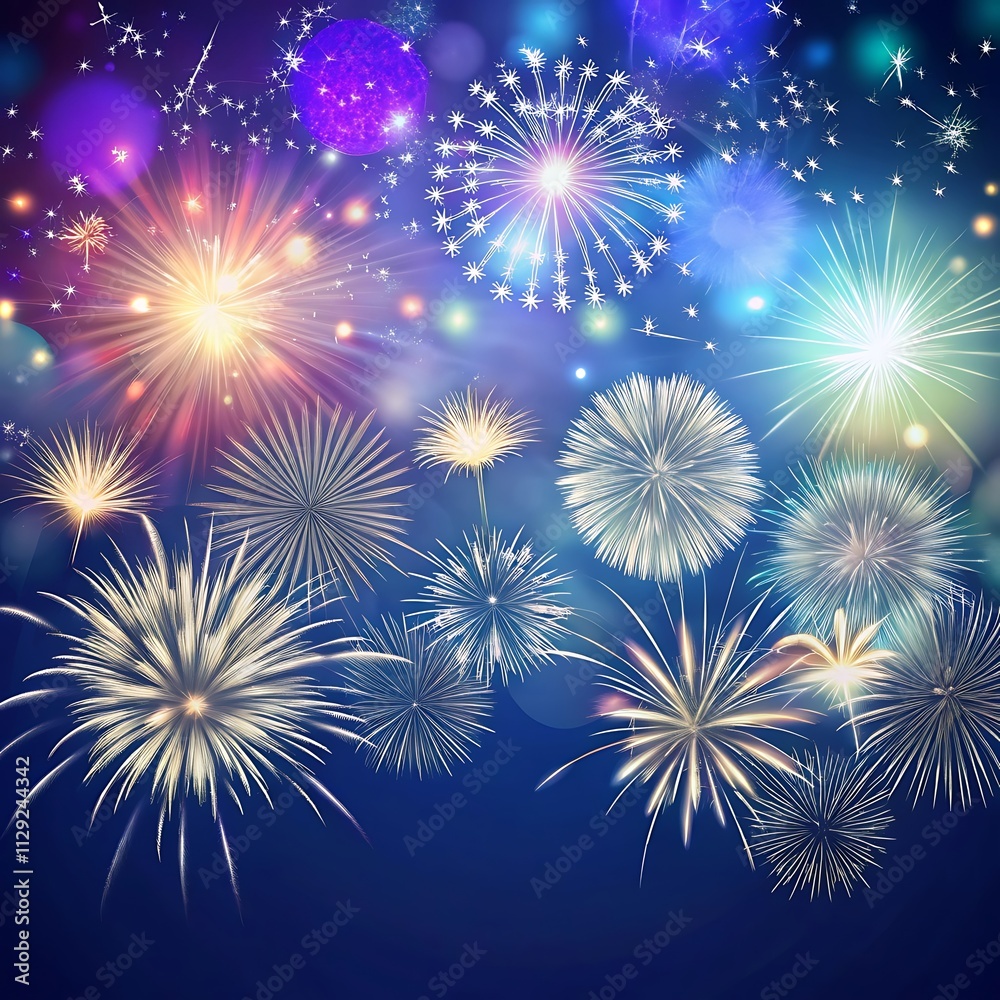 Naklejka premium Fireworks background. New year celebration concept.