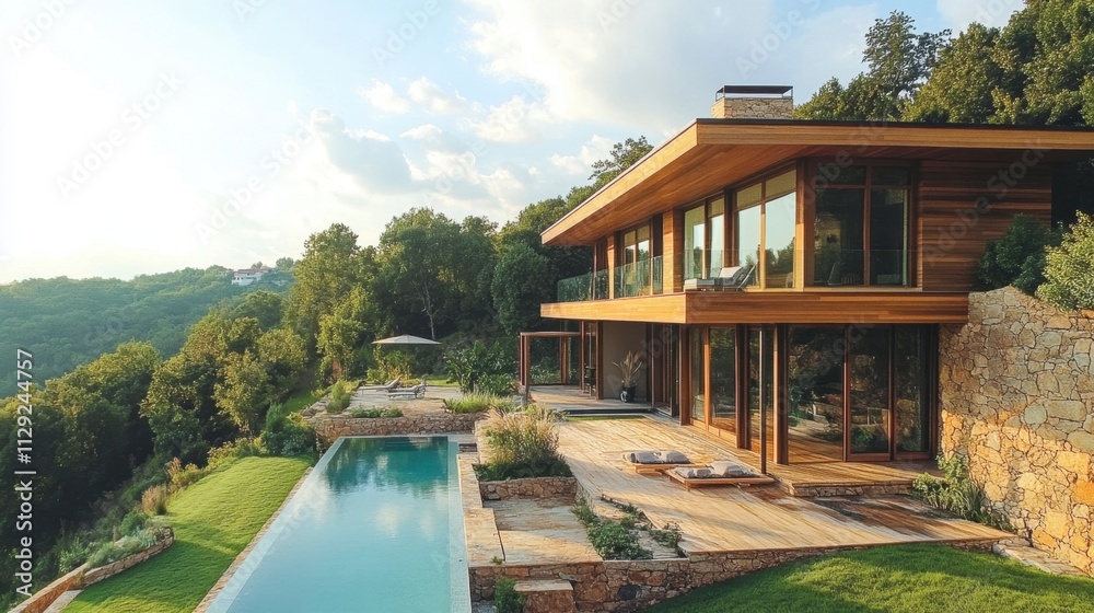 Modern Wooden Villa with Infinity Pool Overlooking Lush Green Hills Modern Wooden Villa with Infinity Pool Overlooking Lush Green Hills
