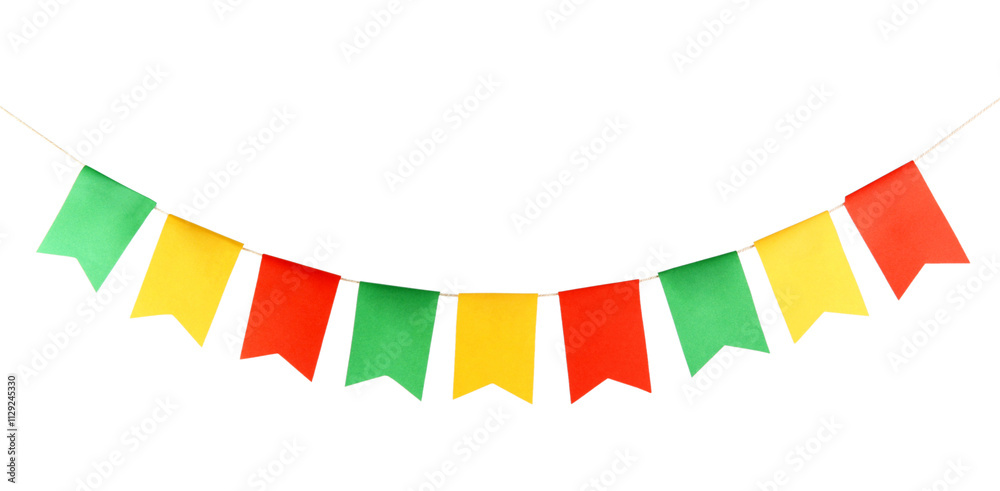 Obraz premium Colorful party flags isolated on white. Festive decor