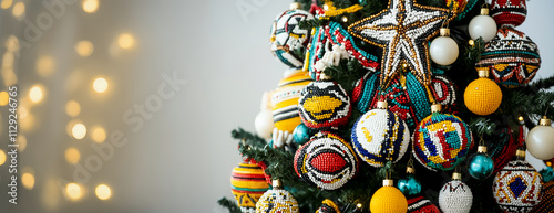 christmas tree colorful ndebele inspired with geometric patterns and traditional african tribal art decorations on light background photo