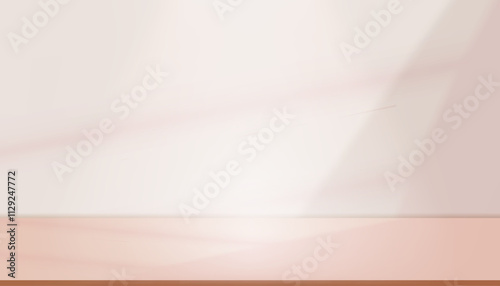 Background Beige Wall Studio Room and White Light,Shadow on Podium Stage for Product,Empty Autumn Backdrop.Fall Season scene banner with sunlight on floor texture,Interior Kitchen with blur gradient