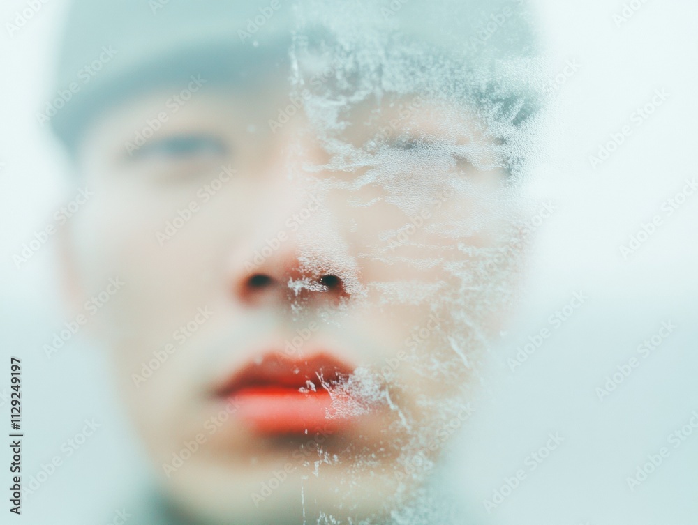 Fototapeta premium Contemplative Soldier in Winter Light A Minimalist Portrait Reflecting Duty and Youth
