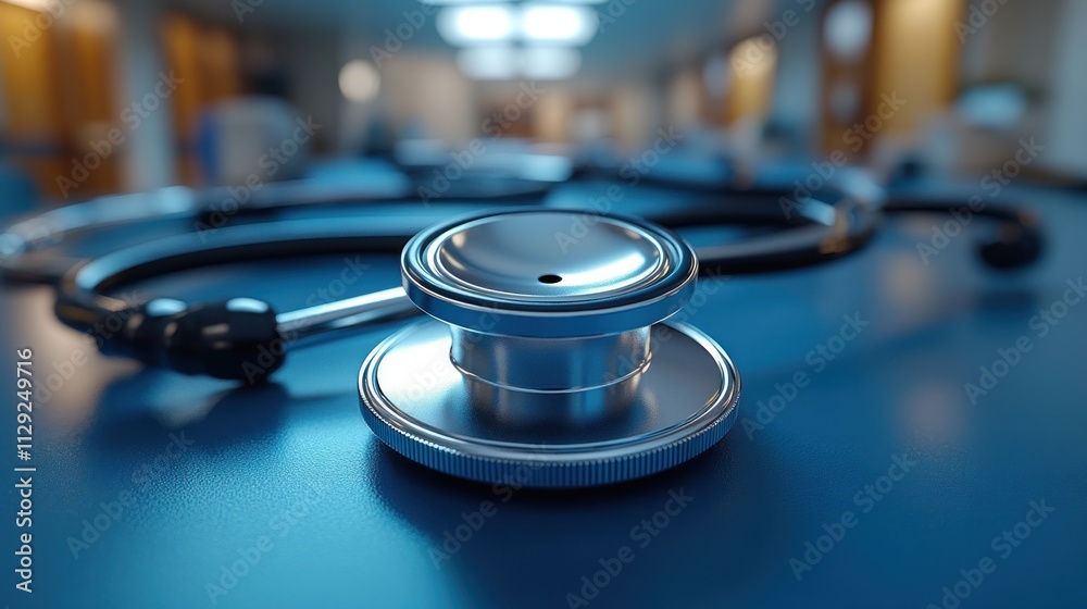 Close-up of a Stethoscope on a Blue Surface Close-up of a Stethoscope on a Blue Surface