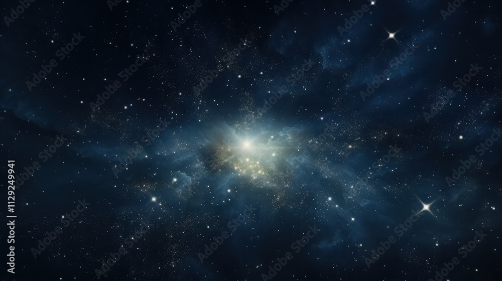 Naklejka premium Celestial Nebula with Bright Star and Distant Galaxies